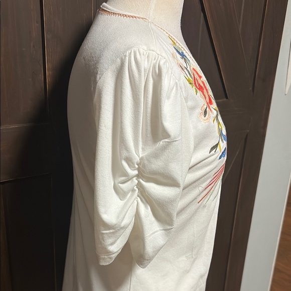 Solitaire Orange and White Flutter Sleeve Embellished Blouse - Picture 7 of 11